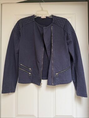 GAP Navy Quilted-Shoulder Zip Front Jacket